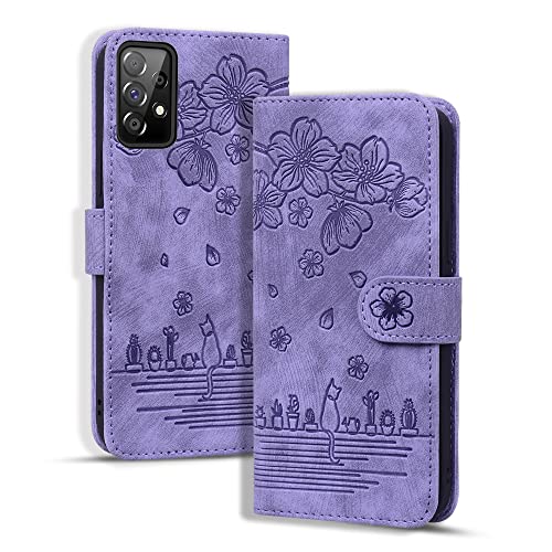 Rosbtib Hülle für Samsung Galaxy A53 5G, Premium PU Leder Schutzhülle Magnetic Closure Standfunktion Flip Cover Handyhülle für Galaxy A53 5G (Lila Katze) von Rosbtib