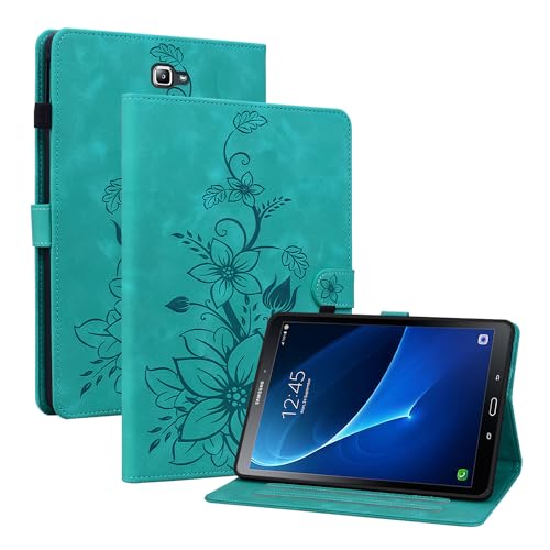 Rosbtib Hülle für Samsung Galaxy Tab A 10,1 Zoll 2016 SM-T580/ T585, Multi-Winkel Betrachtung Kunstleder Schutzhülle mit Kartenfächer Cover Lilien-Muster, Grün von Rosbtib