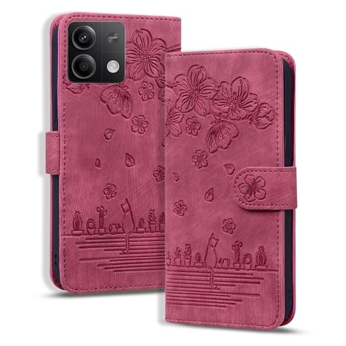 Rosbtib Hülle für Xiaomi Redmi Note 13 Pro 5G/ Poco X6 5G, Premium PU Leder Schutzhülle Magnetic Closure Standfunktion Flip Cover Handyhülle für Xiaomi Redmi Note 13 Pro 5G (Rote Katze) von Rosbtib