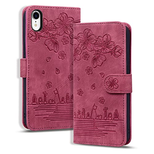 Rosbtib Hülle für iPhone XR, Premium PU Leder Schutzhülle Magnetic Closure Standfunktion Flip Cover Handyhülle für iPhone XR (Rote Katze) von Rosbtib