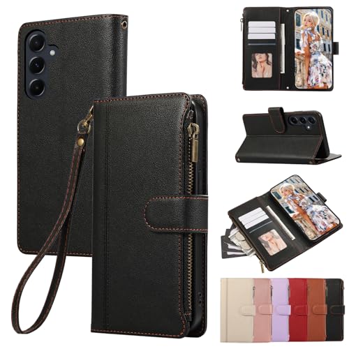 Rosbtib Schutzhülle für Samsung Galaxy A35 5G, Brieftasche mit Kartenfächern für Galaxy A35 5G, modisches PU-Leder, magnetischer Flip-Reißverschluss, Handyhülle für Samsung Galaxy A35 5G 6,6 Zoll – von Rosbtib