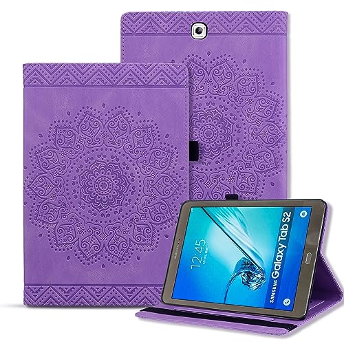 Rosbtib Tablet Hülle für Samsung Galaxy Tab S2 9,7 Zoll (T810/ T815) PU - Leder Folio Schutzhülle Multifunktion Ständer Kartenfächern Mandala Präge Design Galaxy Tab S2 9.7" - Violett von Rosbtib