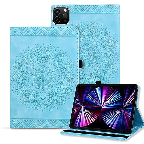 Rosbtib Tablet Hülle für iPad Air 11 2024/ iPad Pro 11 Zoll Alle Modelle iPad Air 5/4 10,9 Zoll PU - Leder Folio Schutzhülle Multifunktion Ständer Kartenfächern Mandala Präge Design - Blau von Rosbtib