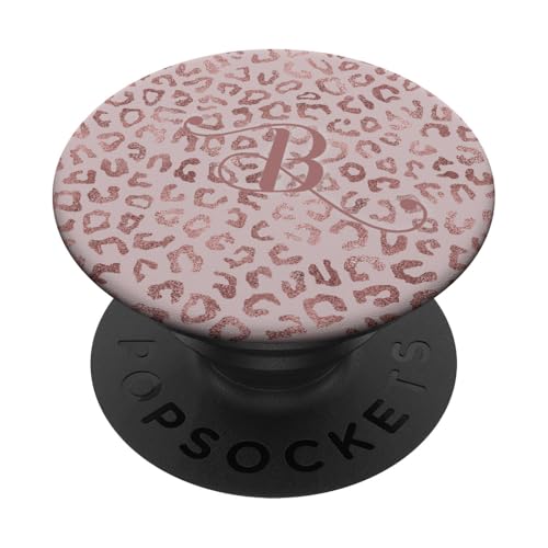 Letter B Initial Leopard Rose Pink Cheetah Monogram PopSockets Klebender PopGrip von Rose Pink Swirls Stars Monograms ADC