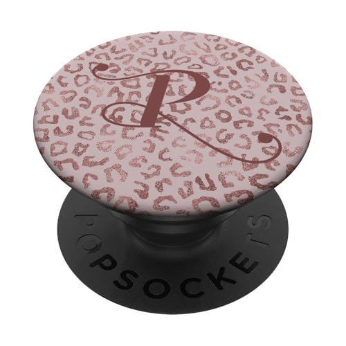 Letter P Initial Leopard Rose Pink Cheetah Monogram PopSockets Klebender PopGrip von Rose Pink Swirls Stars Monograms ADC