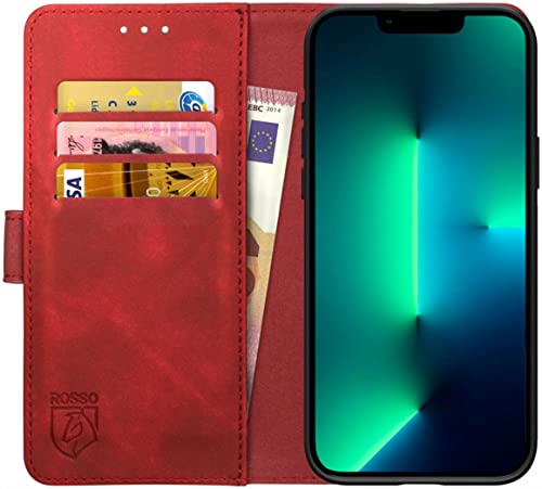 Rosso Element Book Case Wallet Hülle Geeignet für iPhone 13 Pro Max | Geldbörse | 3 Packets | Magnetverschluss | Standfunktion | Rot von Rosso