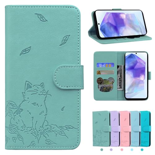 Rostsant Handyhülle für Samsung Galaxy A55 5G Perserkatze PU Leder Samsung Galaxy A55 5G Flip Case Brieftasche Tasche Hülle Magnetisch Handyhülle für Samsung Galaxy A55 5G Grün von Rostsant