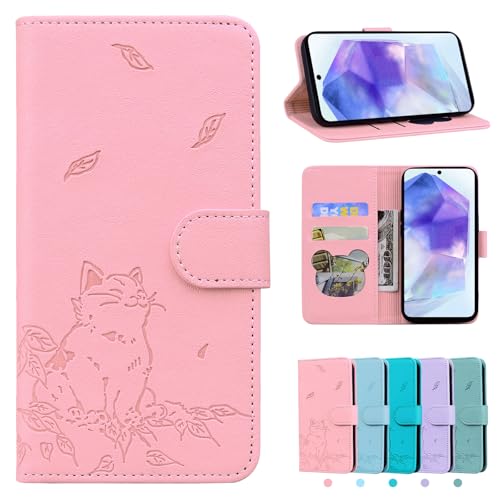 Rostsant Handyhülle für Samsung Galaxy A55 5G Perserkatze PU Leder Samsung Galaxy A55 5G Flip Case Brieftasche Tasche Hülle Magnetisch Handyhülle für Samsung Galaxy A55 5G Rosa von Rostsant