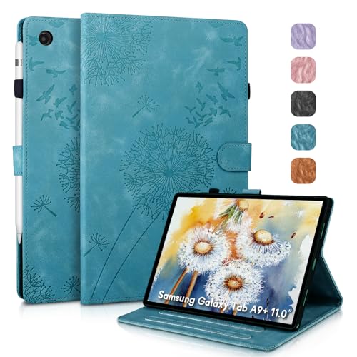 Galaxy Tab A9 Plus Hülle für Samsung Galaxy Tab A9+ Schutzhülle, PU Leder mit Standfunktion und Kartensteckplatz, Löwenzahn Design, Magnetische Schutzhülle Kompatibel mit SM-X210/X215/X216, Blau von Rostsant