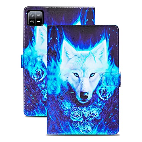 Rostsant Hülle für Xiaomi Pad 6/Pad 6 Pro 2023 11 Zoll PU Leder Hülle Magnetischer Ständer Xiaomi Pad 6/Pad 6 Pro 2023 Wallet Tablet Schutzhülle für Xiaomi Pad 6/Pad 6 Pro 11 Zoll - Weißer Wolf von Rostsant