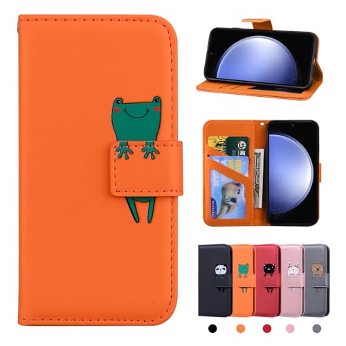 Rostsant Samsung Galaxy S23 FE 5G Hülle PU Leder Brieftasche Samsung Galaxy S23 FE 5G Schutzhülle Stehfunktion Magnetic Closure Handyhülle für Samsung Galaxy S23 FE 5G Oranger Frosch von Rostsant