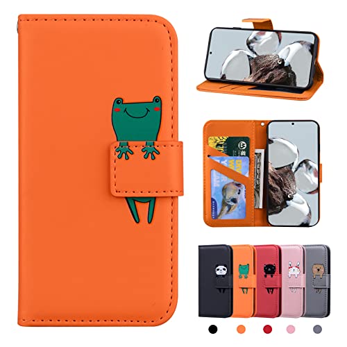 Rostsant Xiaomi 12T / Xiaomi 12T Pro 5G Hülle PU Leder Brieftasche Mi 12T Schutzhülle Stehfunktion Magnetic Closure Handyhülle für Xiaomi Mi 12T Pro 5G / Mi 12T 5G - Oranger Frosch von Rostsant