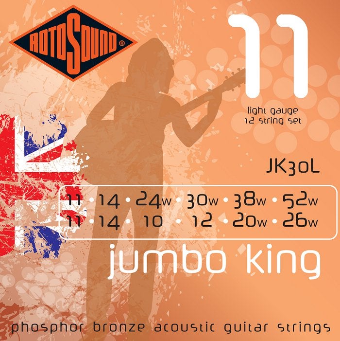 Rotosound JK30L Jumbo King Saitensatz für 12-saitige Westerngitqarren .011-.052w von Rotosound