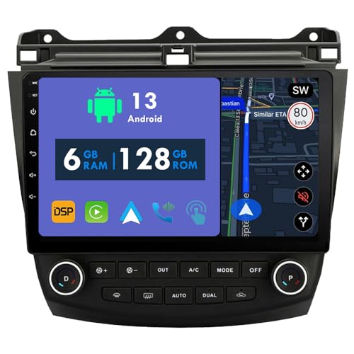 RoverOne Autoradio GPS für Honda Accord 7 VII 2002 2003 2004 2005 2006 2007 2008 Carplay Android Auto Stereo Head Unit Bluetooth Sat Navigation (A Modell) von RoverOne