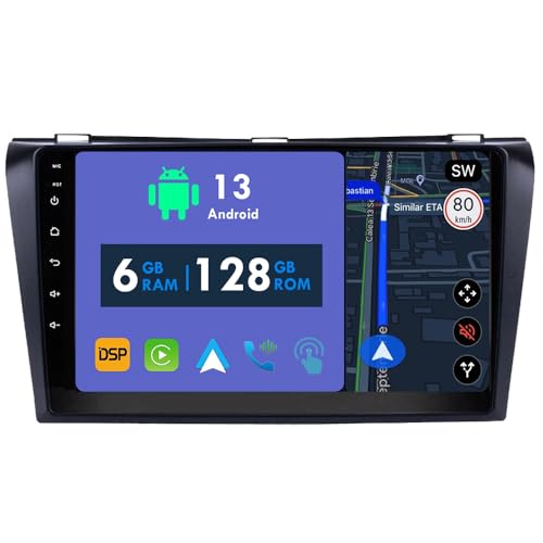 RoverOne Autoradio GPS für Mazda 3 2004 2005 2006 2007 2008 2009 2010 2011 2012 2013 Carplay Android Auto Stereo Head Unit Bluetooth Sat Navigation (Für 2004-2009 Jahr) von RoverOne