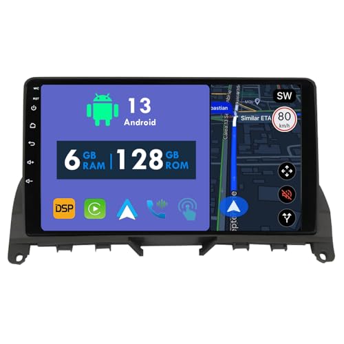 RoverOne Autoradio GPS für Mercedes Benz C Klasse 3 W204 S204 2006-2011 Carplay Android Auto Stereo Head Unit Bluetooth Sat Navigation von RoverOne