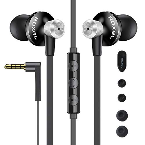 Roxel RX850 Geräuschisolierende Kopfhörer mit Mikrofon und Fernbedienung, leistungsstarker Bass, bare Ohrhörer, In-Ear-Kopfhörer, kompatibel mit iPhone, iPad, MP3-Player, Android-Geräte von Roxel