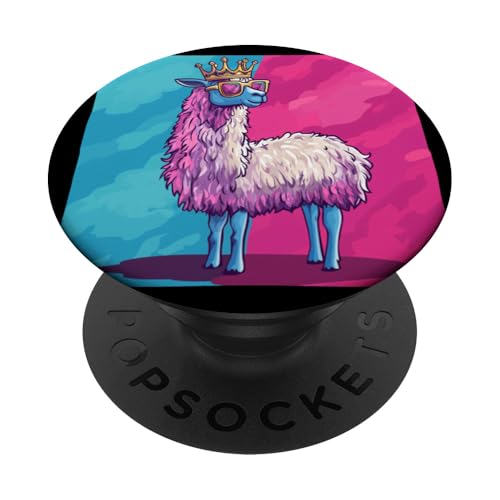 Majestätisches und lustiges Lama mit Krone und lebendigen Farben PopSockets Klebender PopGrip von Royal Llama with Crown