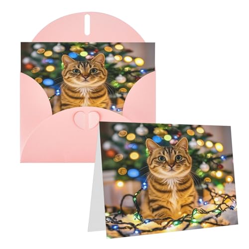 Rrtsmsgh Grußkarten Eine Katze und Weihnachtsbeleuchtung, Blanko-Grußkarten mit Umschlägen für alle Anlässe, Freundschaftskarten, Jubiläumskarten Rrtsmsgh Grußkarten Eine Katze und Weihnachtsbeleuchtung, Blanko-Grußkarten mit Umschlägen für alle Anlässe, Freundschaftskarten, Jubiläumskarten von Rrtsmsgh