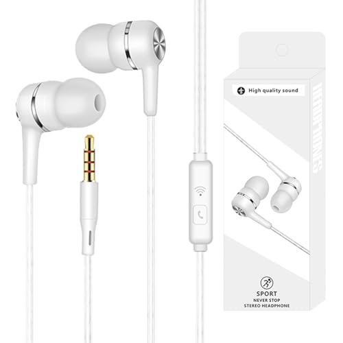 Rtinle In-Ear Kopfhörer Mit Kabel, 3.5mm Magnetisch In-Ear Ohrhörer mit Mikrofon und Lautstärkeregler,Kopfhörer Stereo und HiFi-Klang,für Galaxy, i-Phone, Smartphone, MP3 Players usw,Weiß von Rtinle