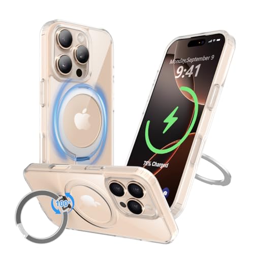 Ruayia Stand Case für iPhone 16 Pro Hülle Kompatibel mit MagSafe [Unsichtbarer Ständer], Magnetischer Robust Handyhülle, Stoßfest Kratzfest Matt Rückseite Hülle für iPhone 16 Pro, 6.3" - Translucent von Ruayia