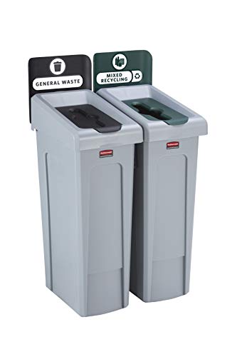 Rubbermaid Commercial Products 2129601 Slim Jim Recyclingstation 2 Eimer, allgemeiner Abfall/gemischtes Recycling von Rubbermaid Commercial Products