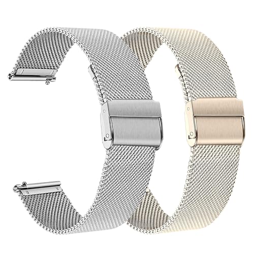 Metallarmband kompatibel für Huawei Watch GT4 41mm Smartwatch Armband, 18mm Ersatzarmband für Huawei GT 4 41mm Smartwatch Zubehör (Silber+Champagner) von RuenTech