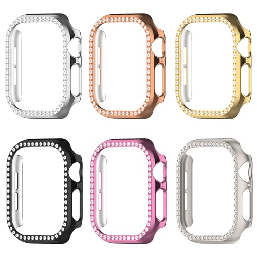 RuenTech Glitzer Diamanten Hülle für Apple Watch Series 10 Schutzhülle 42mm 46mm,Harter PC-Schutz,Bumper Case für Apple Watch Series 10 Zubehör (6er Pack, 42mm) von RuenTech