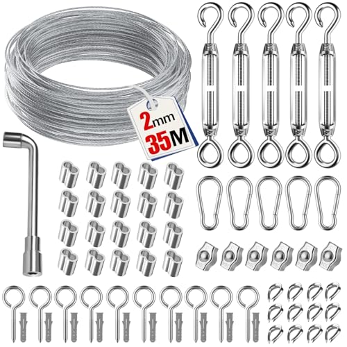 35M 69pcs Drahtseil für Kletterpflanzen, Edelstahl-Zaunset mit Seilspanner, Ideal für Lichterketten und Kletterhilfe von Ruesious