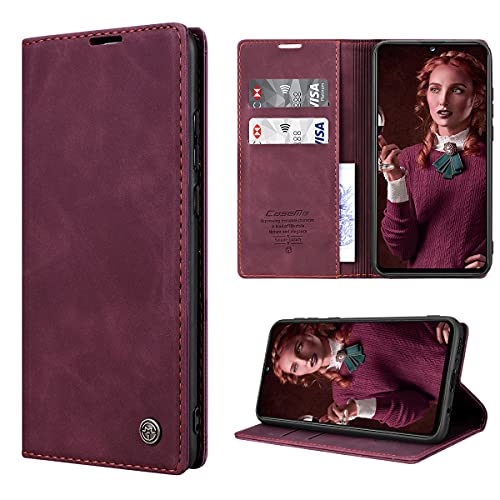 RuiPower Handyhülle für Samsung Galaxy A41 Hülle Premium Leder PU Flip Case Magnetisch Klapphülle Wallet Lederhülle Silikon Bumper Schutzhülle für Samsung Galaxy A41 Tasche - Wein Rot von RuiPower