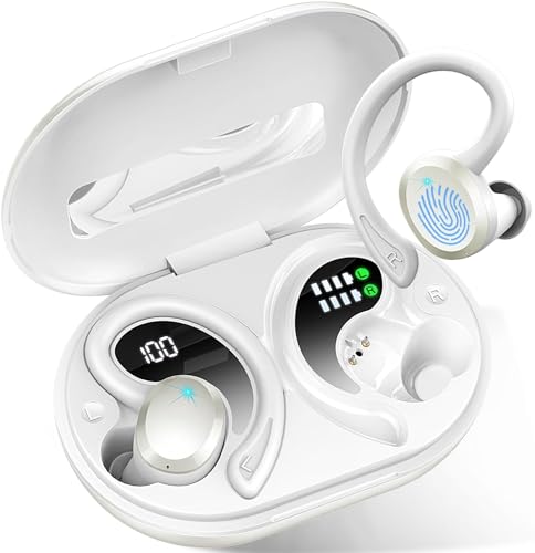 Bluetooth Kopfhörer Sport, Kopfhörer Kabellos Bluetooth, HiFi Stereo Tiefer Bass Wireless Earbuds, 4 ENC Noise Cancelling Mics, USB-C LED-Anzeige, IP7 Wasserdicht in Ear Ohrhörer mit Ohrhaken von Rulefiss