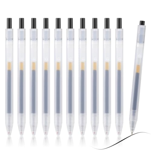 10 Stück Ballpoint Pen Impact Type, Gelschreiber-Set Knock Type Kugelschreiber Set 0.5mm Nib Size, Premium Druckkugel Gelstifte Aesthetic Schwarze Tinte Gel Einziehbare Aesthetic Stifte Tintenstifte von Rumgug