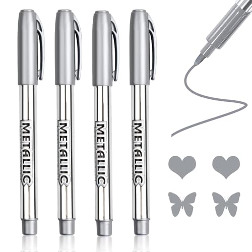 Rumgug 4 Stück Metallic Marker Stifte Set, Glanzlackmarker Silber Highlight Permanente Acrylmarker Goldstift Metallisch Markierstifte Glänzende für Kartenherstellung Malerei Album Fotoalbum von Rumgug