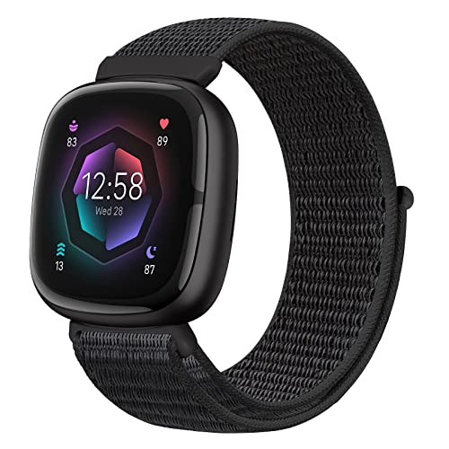 Runostrich Nylon Armband Kompatibel mit Fitbit Versa 4/Fitbit Sense 2/Fitbit Versa 3/Fitbit Sense, Weich Atmungsaktiver Sport Armband Verstellbares Ersatzband Damen Herren von Runostrich