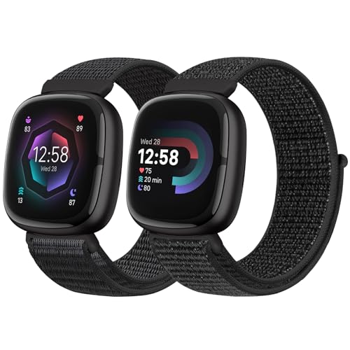 Runostrich Nylon Armband Kompatibel mit Fitbit Versa 4/Fitbit Sense 2/Fitbit Versa 3/Fitbit Sense, Weich Atmungsaktiver Sport Armband Verstellbares Ersatzband Damen Herren von Runostrich