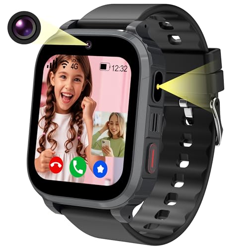 Ruopoem Smartwatch Kinder 4G, Kinder Smartwatch mit GPS und Telefon Videoanruf, GPS Uhr Kinder Anruffunktion SOS Spiel Voice Wecker Schulmodus SIM IP68 Wasserdicht Handy, Geschenke für Mädchen Jungen von Ruopoem