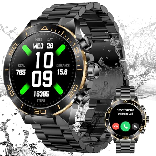 Smartwatch Herren mit Telefonfunktion, 1.44" AMOLED Uhren Herren mit IP68 Wasserdicht, Fitness Tracker mit 130 SportModi, Schrittzähler,Pulsmesser SpO2 Schlaftracker, Fitnessuhr Herren für Android iOS von Ruopoem