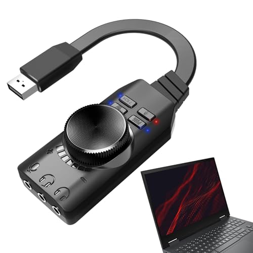 Rurunklee USB-Sound-Adapter - Virtueller 7.1-Surround-Sound-USB-Kopfhöreradapter mit Lautstärkeregelung | 3,5-mm-USB-Audioschnittstelle, universeller USB-Headset-Adapter für Kopfhörer, Laptop, Desktop von Rurunklee