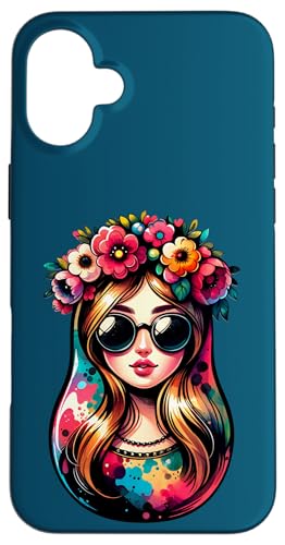 Hülle für iPhone 16 Plus Russian Girl Matroschka Moskau mit Sonnenbrille Matrjoschka von Russische Sprache Russland Matryoshka Kostüm