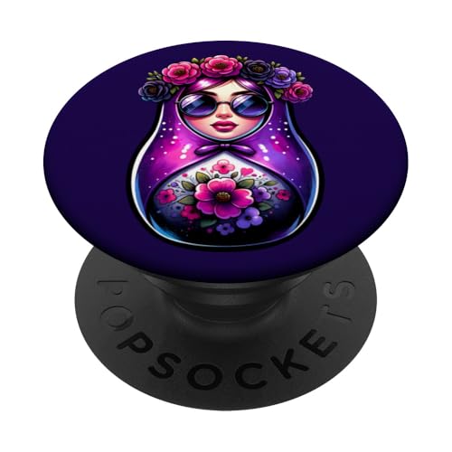 Russian Girl Matroschka Moskau mit Sonnenbrille Matrjoschka PopSockets Klebender PopGrip von Russische Sprache Russland Matryoshka Kostüm