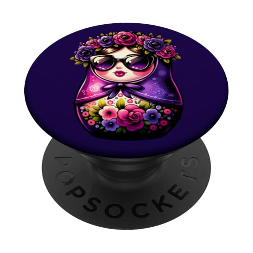 Russian Girl Matroschka Moskau mit Sonnenbrille Matrjoschka PopSockets Klebender PopGrip von Russische Sprache Russland Matryoshka Kostüm