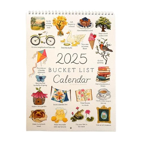 Bucket-List-Kalender 2025, 12 Monate großer Doppelspiral-Wandkalender mit Drahtbindung, dickes Papier, To-Do-Liste und Notizen, Wandkalender 2025 zum Planen oder Organisieren von Ruwshuuk