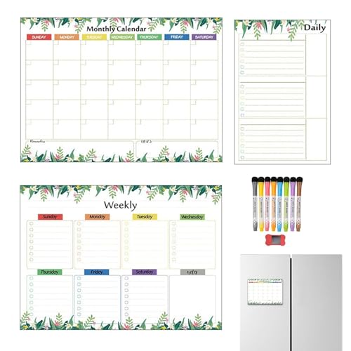 Ruwshuuk Kalendermagnete für Kühlschrank, magnetischer Kühlschrankkalender - Set von 3 Kalender für Kühlschrankplaner mit Markiergöten | Wandorganisation, monatliche wöchentliche und tägliche Planer, von Ruwshuuk