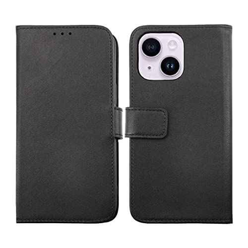 Rvelon Designte Wallet Case fur iPhone 14 Plus, Premium-Leder, Magnetverschluss, Extra Kartenfach, Schwarz von Rvelon