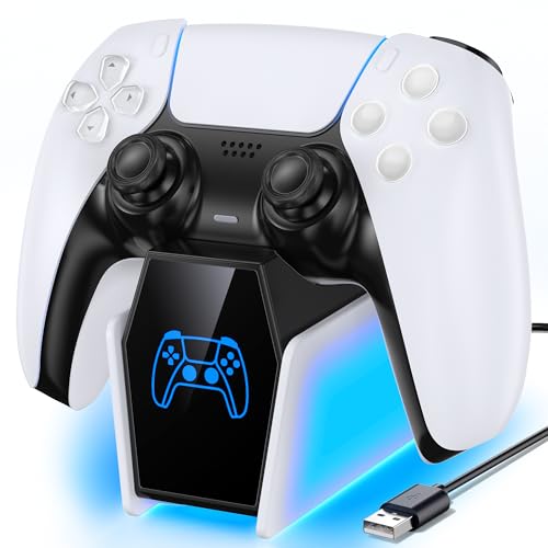 Einzelne PS5 Ladestation für Dualsense & Edge Controller, Playstation 5 Controller Ladestation mit RGB Licht, PS5 Charging Station mit eingebautes Stromkabel, Playstation 5 Ladestation, PS5 Zubehör von Rysker