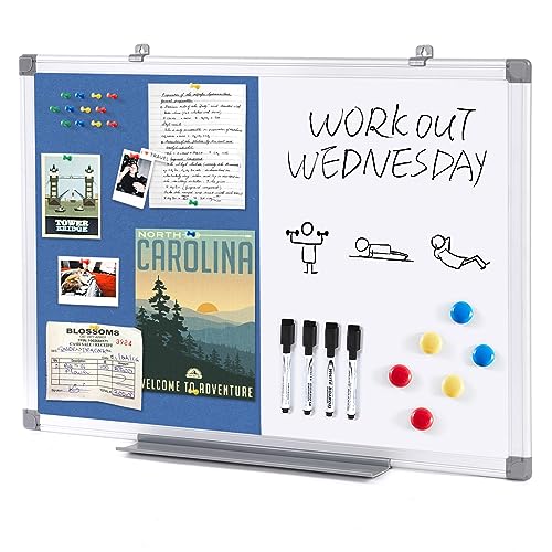 Swansea Whiteboard Magnettafel und Pinnwand Blau mit Aluminiumrahmen,Whiteboard Pinwand Kombi für Wohnung, Büro, Küche und Schule, 60X45cm von S SWANCROWN