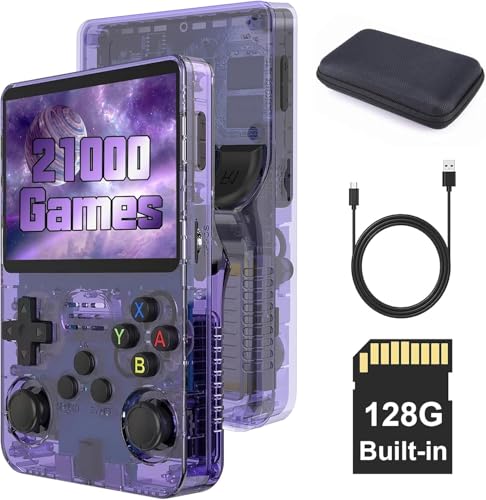 R36S Handheld-Spielekonsole, mit Open-Source-Linux-System, 128GB TF-Karte 20000 Retro-Spiele, 3,5-Zoll-IPS-Bildschirm, Retro-Spielekonsole, Handheld Konsole, 3500-mAh-Akku, mit Aufbewahrungstasche von S_way