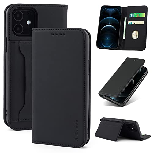S. Dawezo Handyhülle für iPhone 12 Pro Hülle,Premium Leder Klappbare Flip Case [Stoßfeste][Magnetische][Standfunktion] [Kartenfächern] Tasche Schutzhülle für iPhone 12 Pro-Schwarz von S. Dawezo