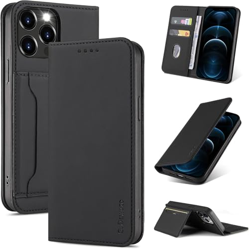 S. Dawezo Handyhülle für iPhone 12 Pro Max Hülle,Premium Leder Klappbare Flip Case [Stoßfeste][Magnetische][Standfunktion] [Kartenfächern] Tasche Schutzhülle für iPhone 12 Pro Max-Schwarz von S. Dawezo