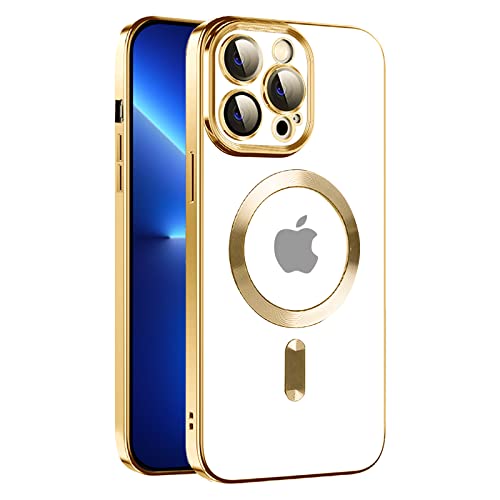 Magnetische für iPhone 13 Pro Max Hülle Kompatibel mit MagSafe Stoßfest und Anti-Vergilbung HandyHülle Militärnorm Sturzschutz,Anti-Fingerabdruck,Klar Schlanke Hülle für iPhone 13 Pro Max-Gold von S. Tedazo